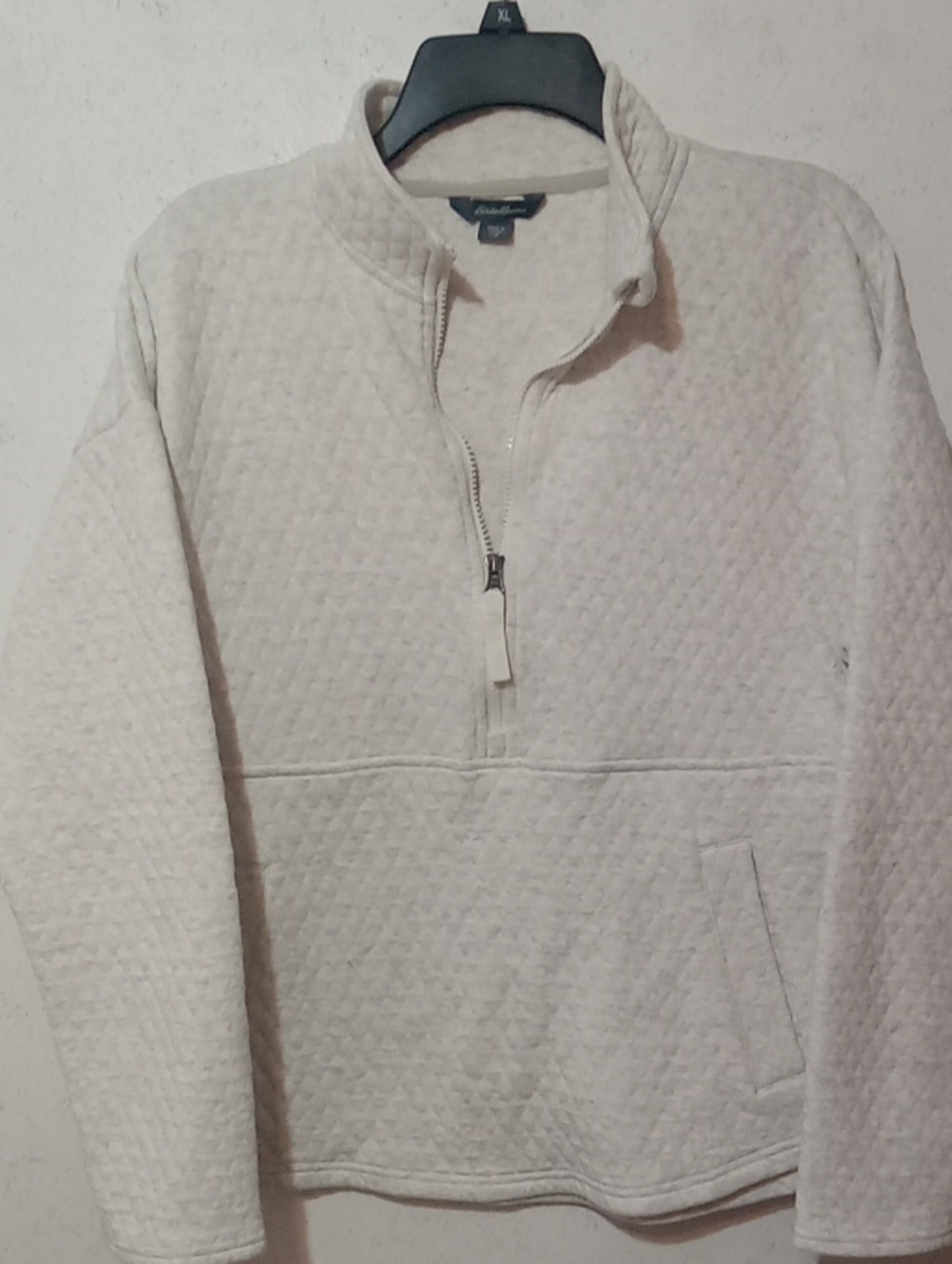 Eddie Bauer Cream Quilted Quarter-Zip Pullover